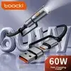 [Moedas R$7] Toocki X99 2 em 1 USB Tipo C Cabo 60W Carregamento Rápido Com Lanterna  - 1