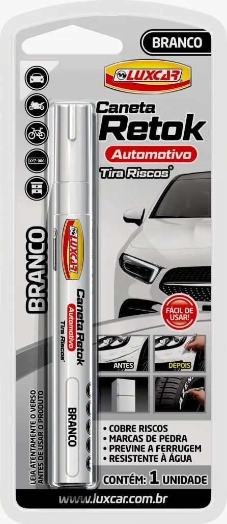 Luxcar - Caneta Retok Automotivo Tira Riscos - Cor Branca