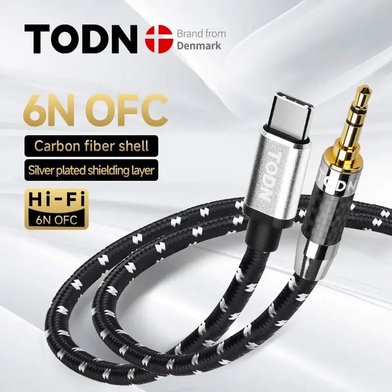 Cabo de Áudio USB Tipo C para Jack de 3,5 mm TODN, Prata, USB 32 Bits/384 kHz, Adequado para Carro, Xiaomi, Fones de Ouvido, Alto-falante - 1