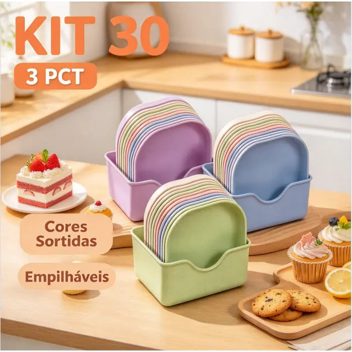 Kit 30 Pratos Plásticos Coloridos Duros Reutilizáveis Para Refeições E Lanches - 1