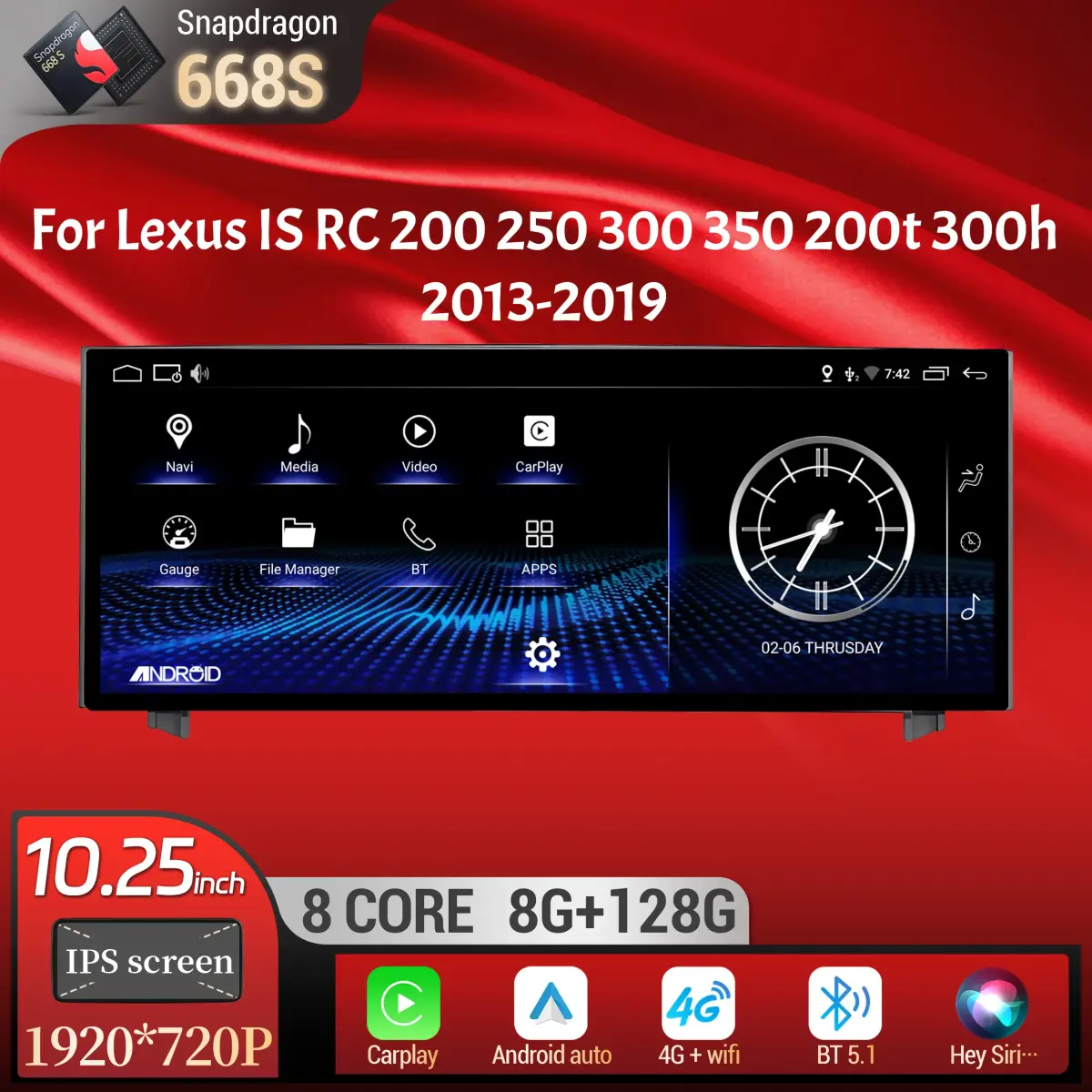 10.25 "android 14 para lexus is rc 200 250 300 350 200t 300h 2013-2019 rádio do carro multimídia carplay snapdragon 668s tela de toque