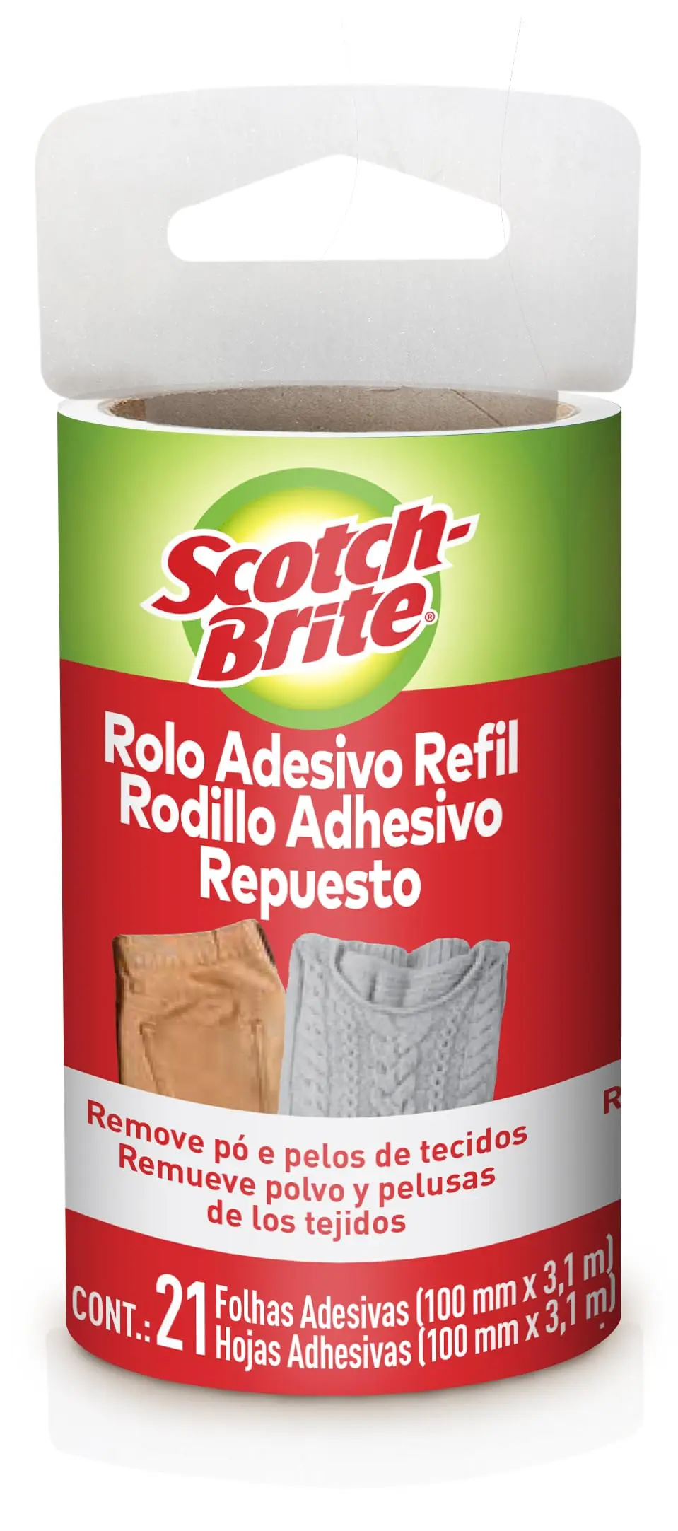 SCOTCH-BRITE 3M Refil Rolo Adesivo Tira Pelos 21 Folhas 1 Unidade | Remove pó e pelos de roupas sem danificar, Alta performance, Prático e eficiente