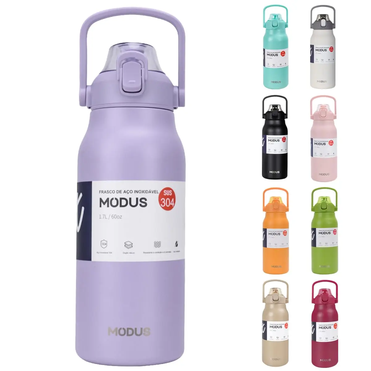 Garrafa Térmica De Viagem Inox 1700ml Água Com Canudo (Roxo) - 1