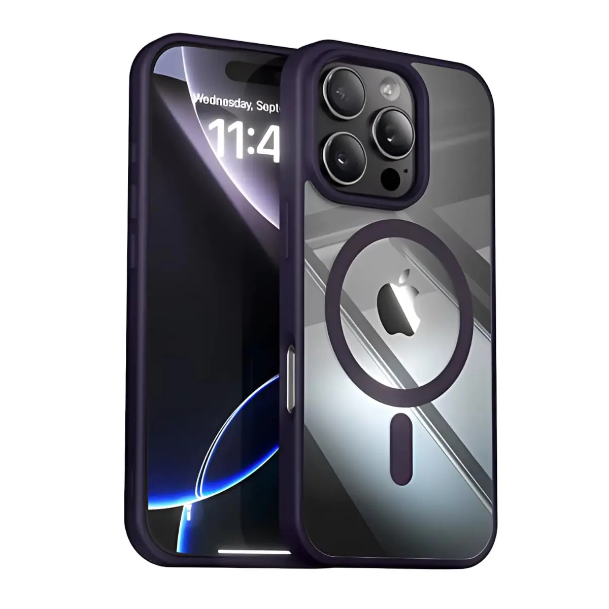 Capinha Case Capa Transparente Basic Anti Impacto Bordas Elevadas Magnética Premium Luxo Compatível com iPhone (Roxo, iPhone 14 Pro Max)