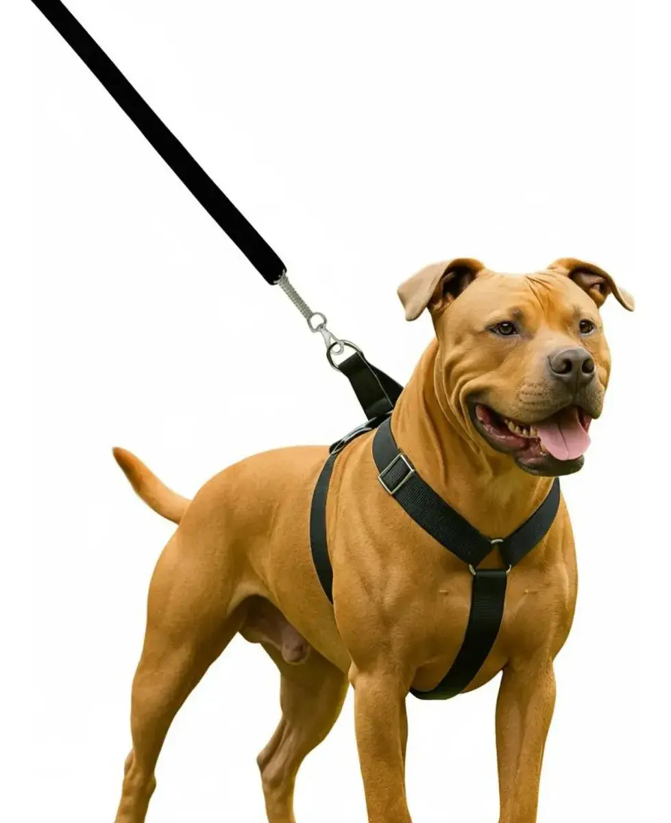Coleira E Guia Pit Bull Nylon Reforçada Para Cachorro Cor Preto - 1