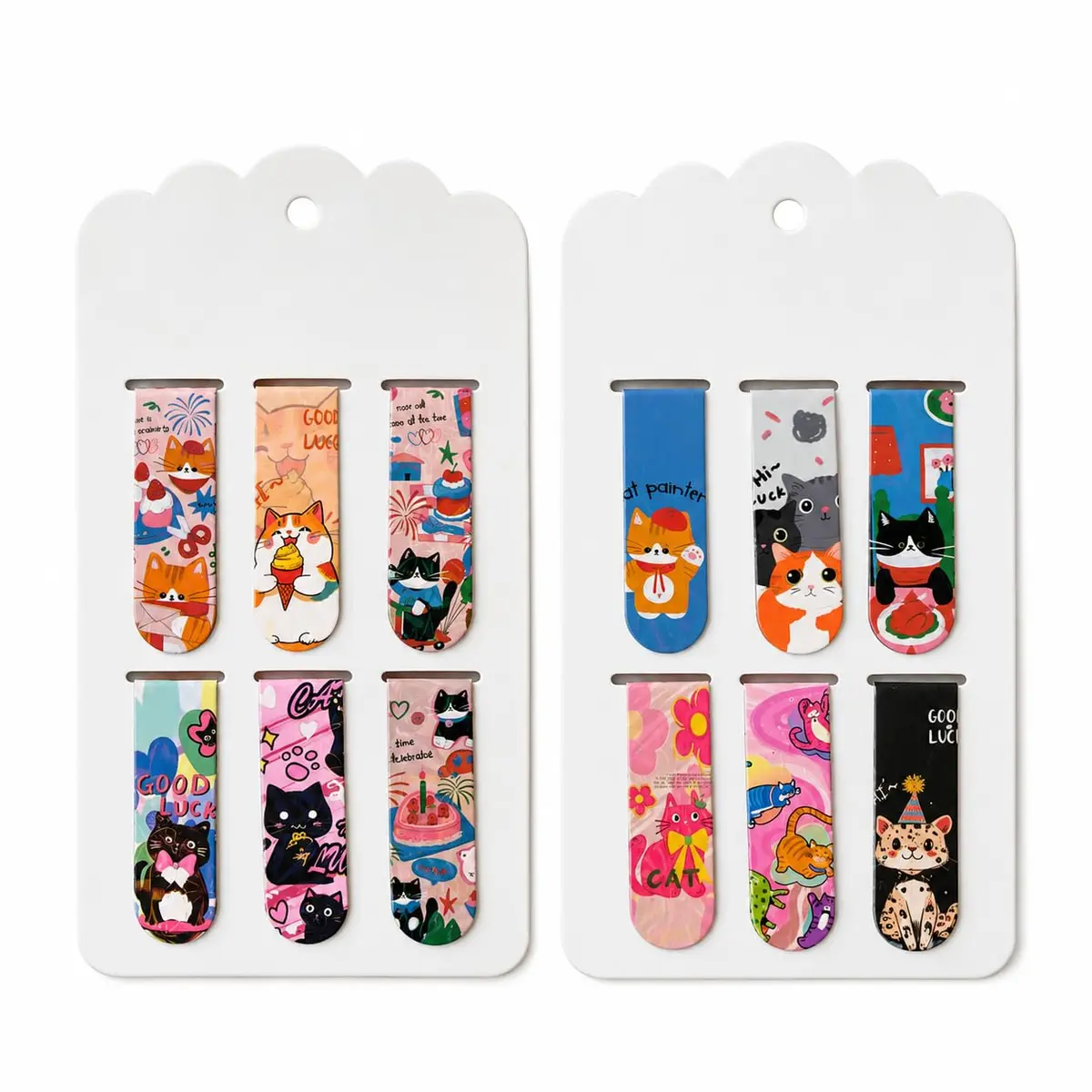 Kit 12 Marcadores de Página Magnéticos GATOS Cats Frente e verso estampas diferentes. Páginas de livros, cadernos e planner Papelaria Criativa Holográfico - 1