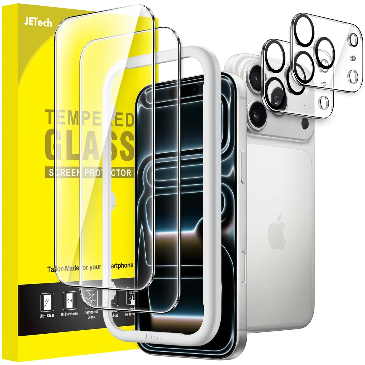 JETech Protetor de Tela para iPhone 17 Pro Max, 2+2 Unidades | com Protetor de Lente da Câmera, Película de Vidro Temperado HD Transparente, Ferramenta de Instalação Rápida