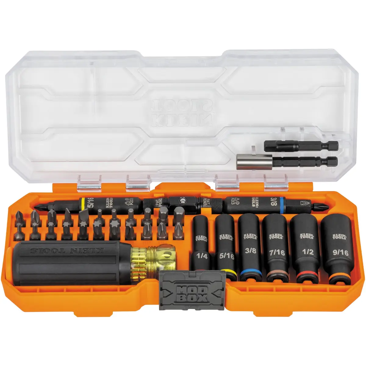 Klein Tools Conjunto de chave de fenda e soquete 32502HD KNECT com caixa MODbox, 41 peças, 26 bits, 6 soquetes de poço profundo, acessórios e alça