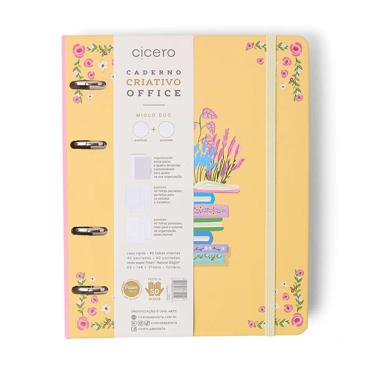 CADERNO CRIATIVO ARGOLADO OFFICE DUO QUINTAL LITERÁRIO PAUTADO & PONTADO A5 CONTOS - 1 Unidade - Caderno