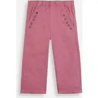 calça clochard infantil de sarja com bordado floral rosa