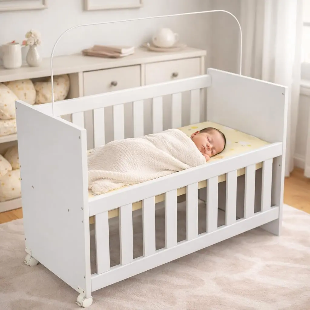 Mini Berço Infantil Nina 2 em 1 Chiqueirinho com Rodízios e Colchão Incluso Portátil Moderno Confortável Seguro Recém-Nascido Bebê Menina Menino Suporte Mosqueteiro (Branco)