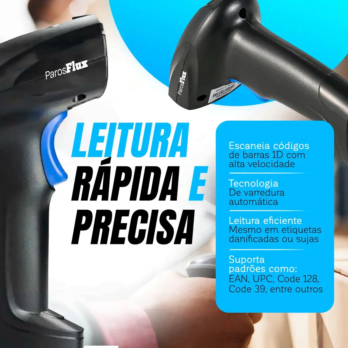 Leitor Código De Barras Sem Fio Usb De Mão Bar Code Scanner 1d Laser Linear Cor Preto thumbnail 3