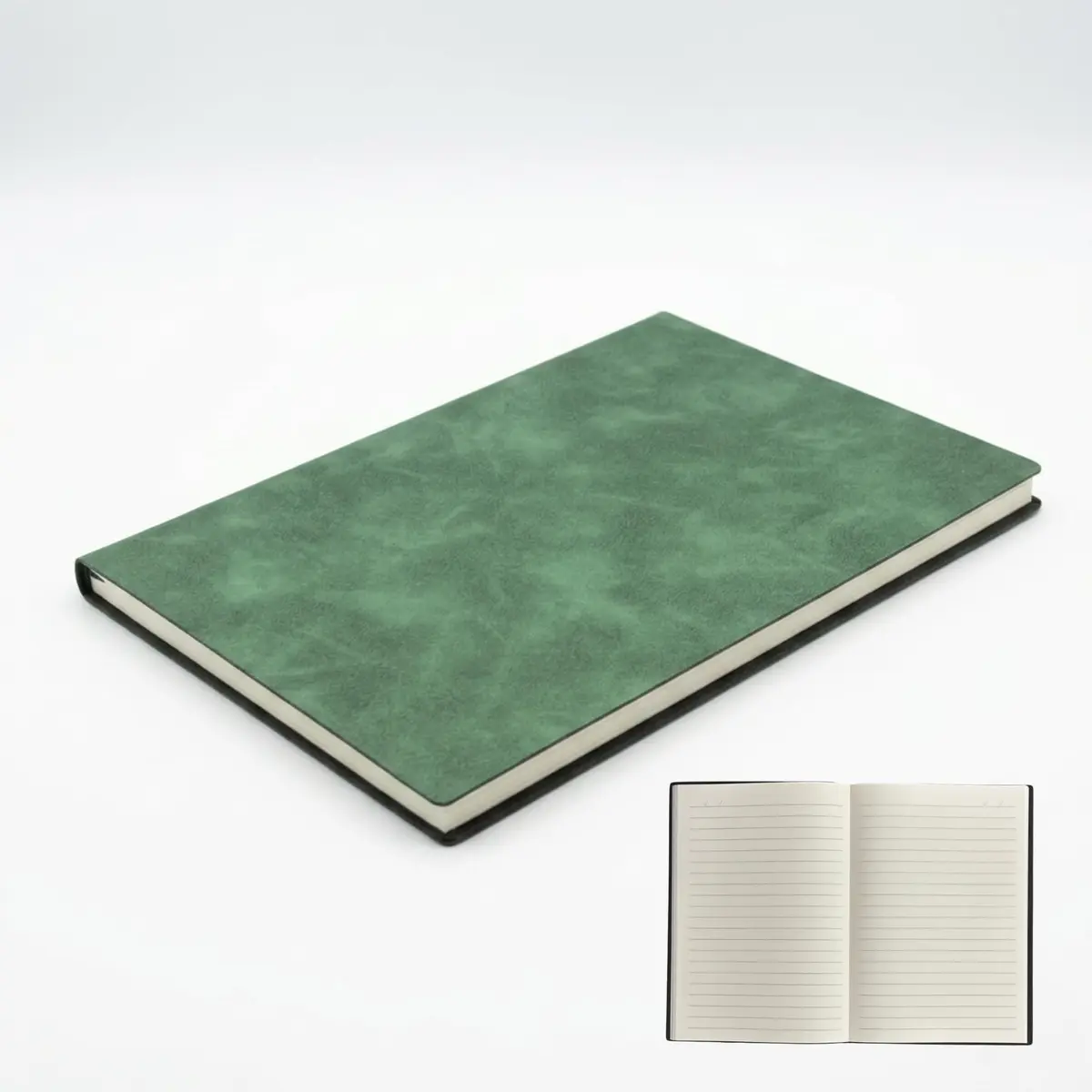 Caderno com Pauta A5 Capa Macia Couro Sintético 80 Folhas Notebook Estilo Retrô - Verde