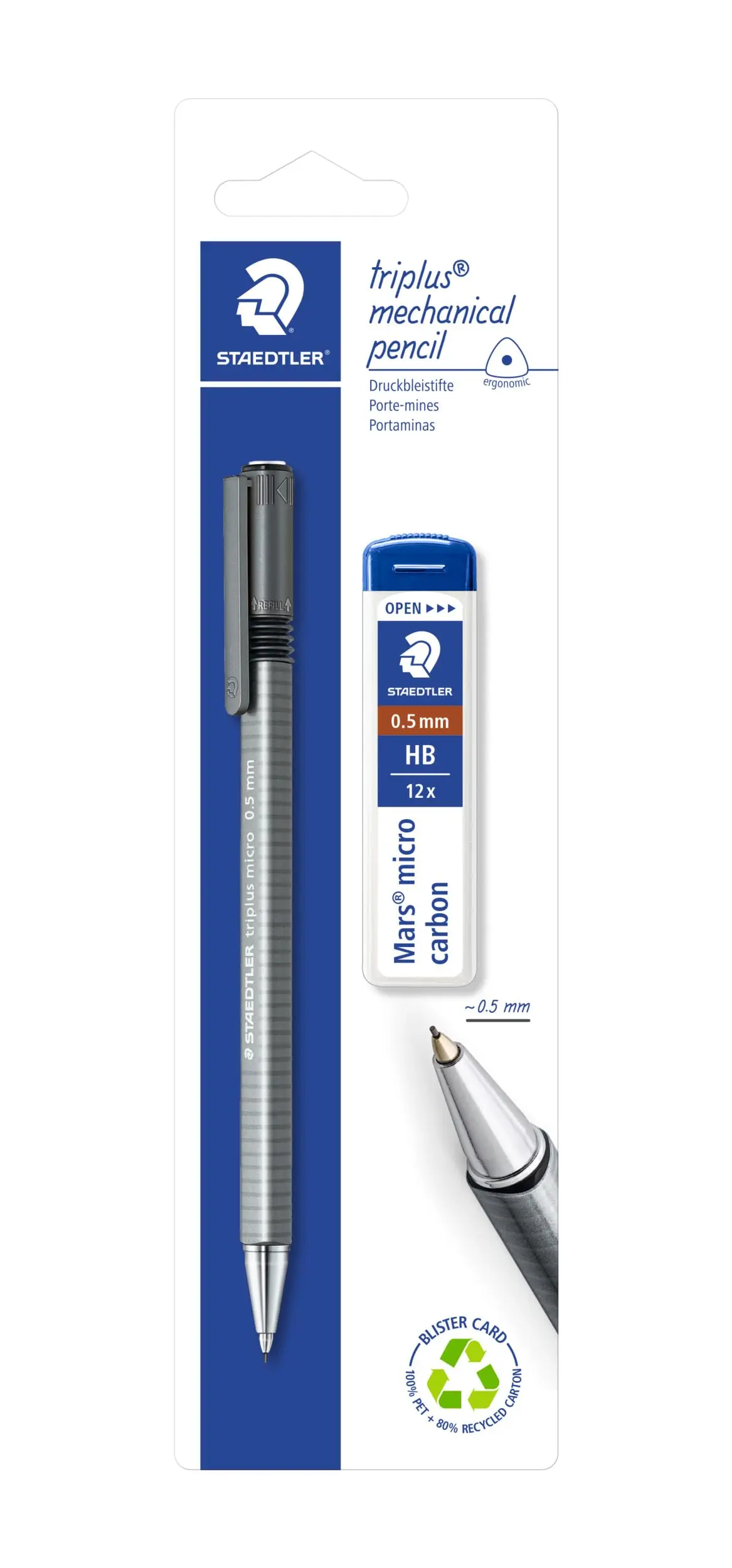 Lapiseira 0.5mm + Grafite HB, Staedtler, Triplus, 77425BK25D, Cinza - 1