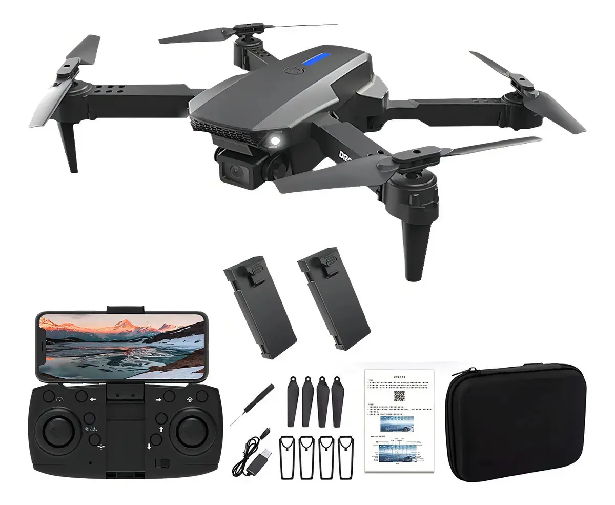 Mini Drone LSRC LS-E88 com Câmera HD Preto Dobrável 2 Baterias FPV Wi-Fi