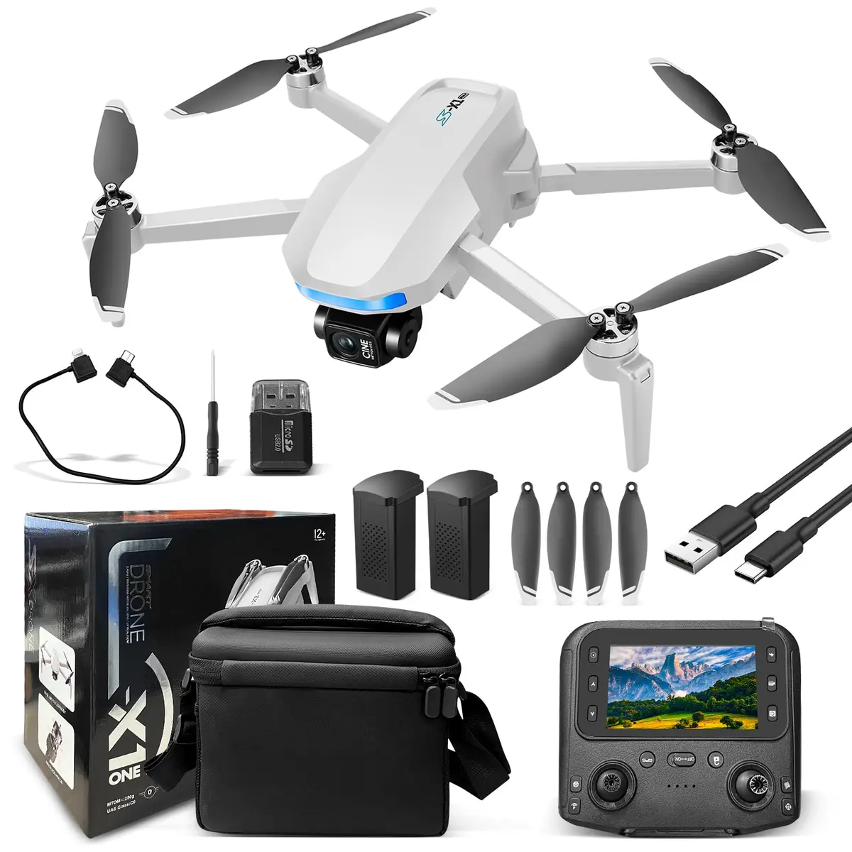 S-X1 GPS Drone Com Camera, Drone Profissional, 4K HD Câmeras, Fluxo óptico FPV Motores Brushless, Controle Remoto com Tela, Quadricóptero Bolsa De Transporte(com GPS/ 8G Cartão de Memória)