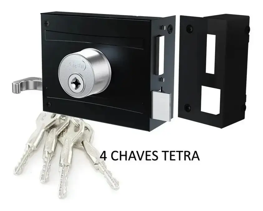 Fechadura para portão Sobrepor Stam 1701/100 Tetra C/4 Chaves Inox