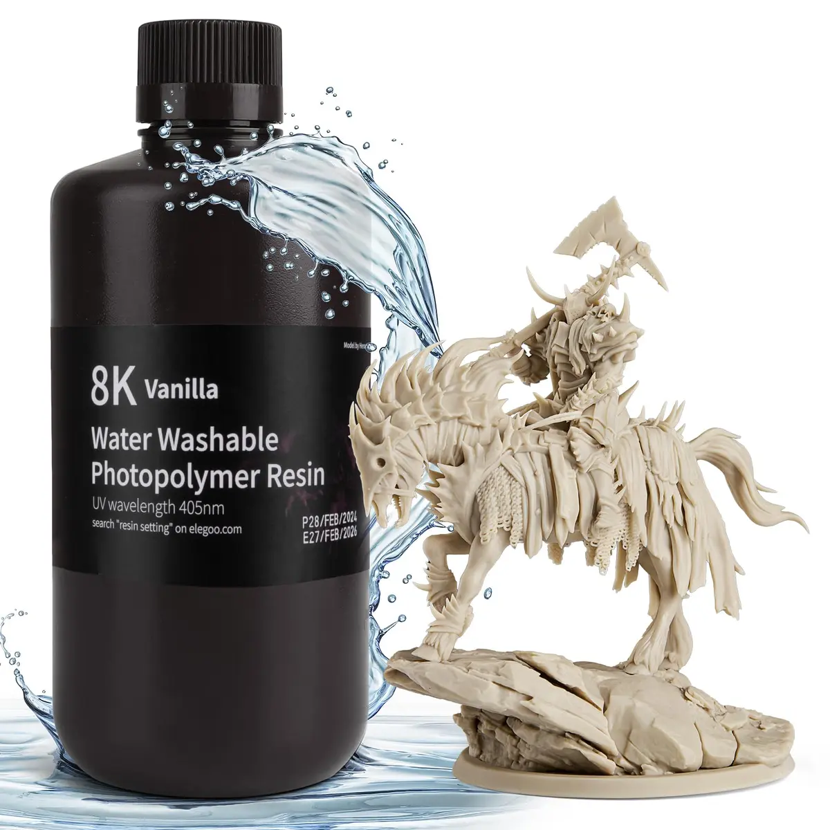 ELEGOO Resina lavável 8K para impressora 3D Baunilha 1KG - Resina de fotopolímero padrão de cura UV 405nm para impressão 3D LCD/MSLA/DLP