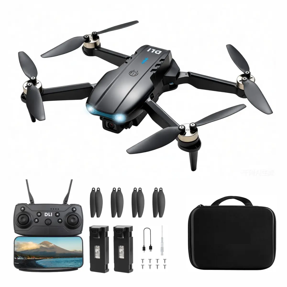 Drone com Câmera DLI E99 Pro, 4K UHD, Dobrável, Preto, 2 Baterias | Motor sem Escova, Controle por Gestos e Voz, Inversão 3D, Parada de Emergência - 1