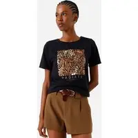 camiseta feminina de algodão animal print preta