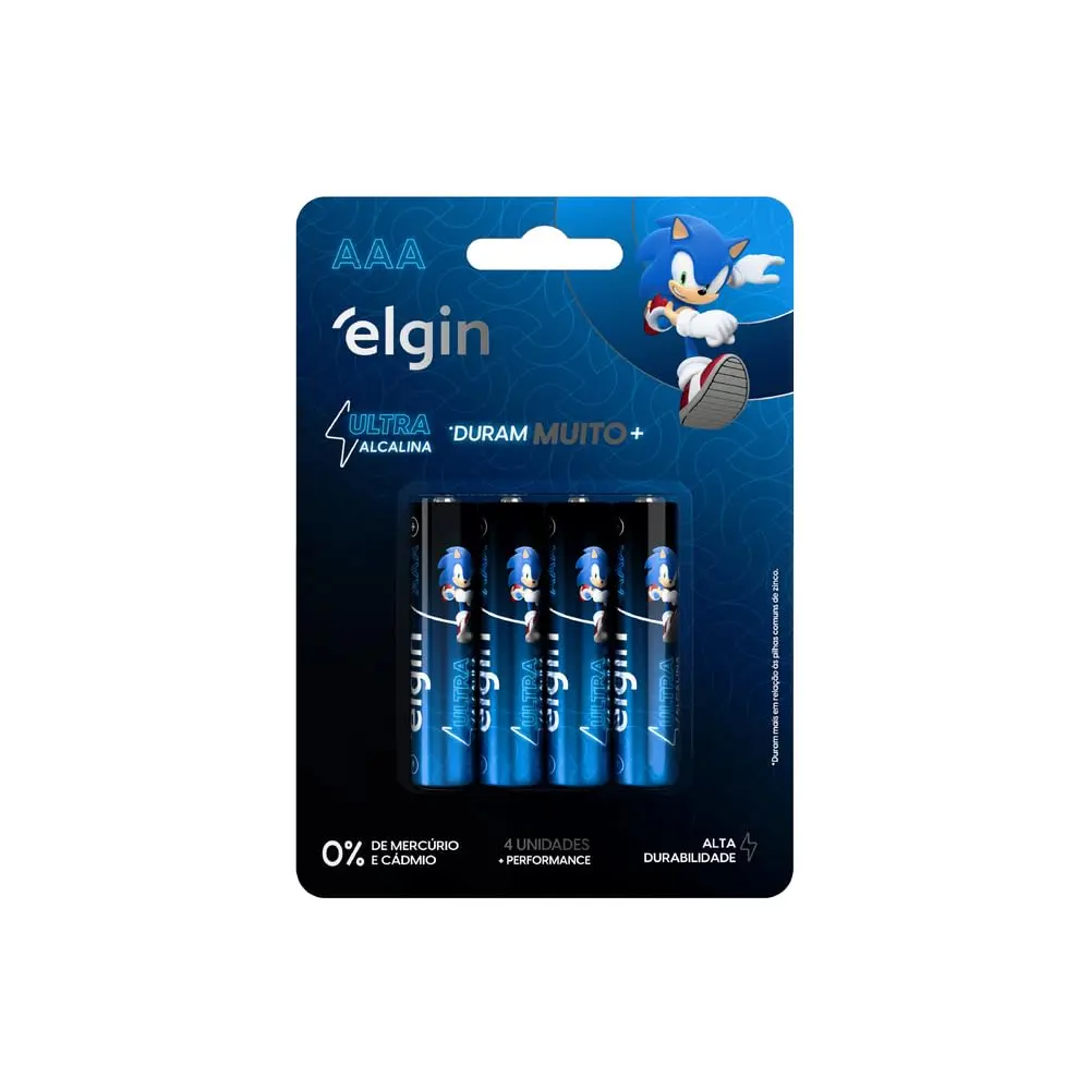 Pilha Ultra Alcalina AAA Elgin – Cartela com 4 Unidades Palito