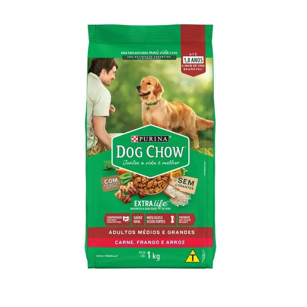 Purina Dog Chow Nestlé Purina Dog Chow Extralife Adultos Médios E Grandes Carne Frango E Arroz 10 1Kg