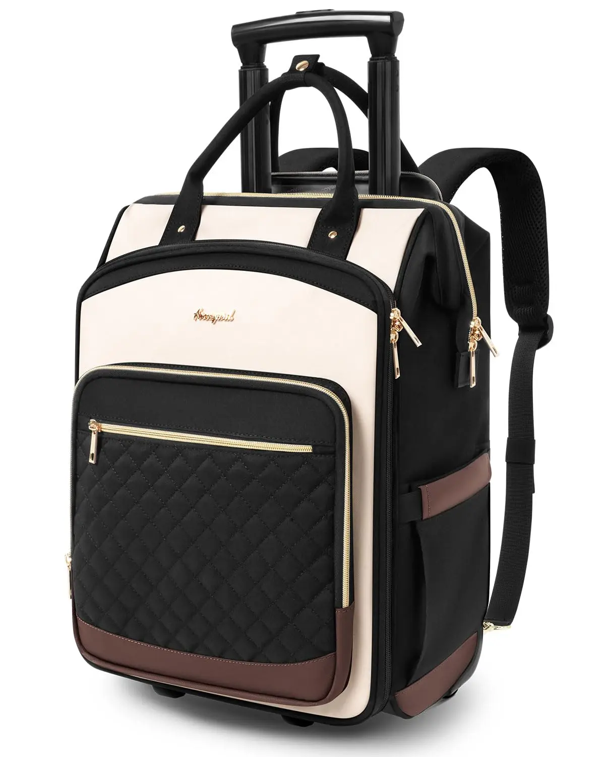 Mochila de rodinhas feminina, mochila de viagem de 40 cm com rodas, mochila vertical para laptop, bagagem de mão sob o assento para trabalho de negócios, bolsa elegante para laptop com rodinhas