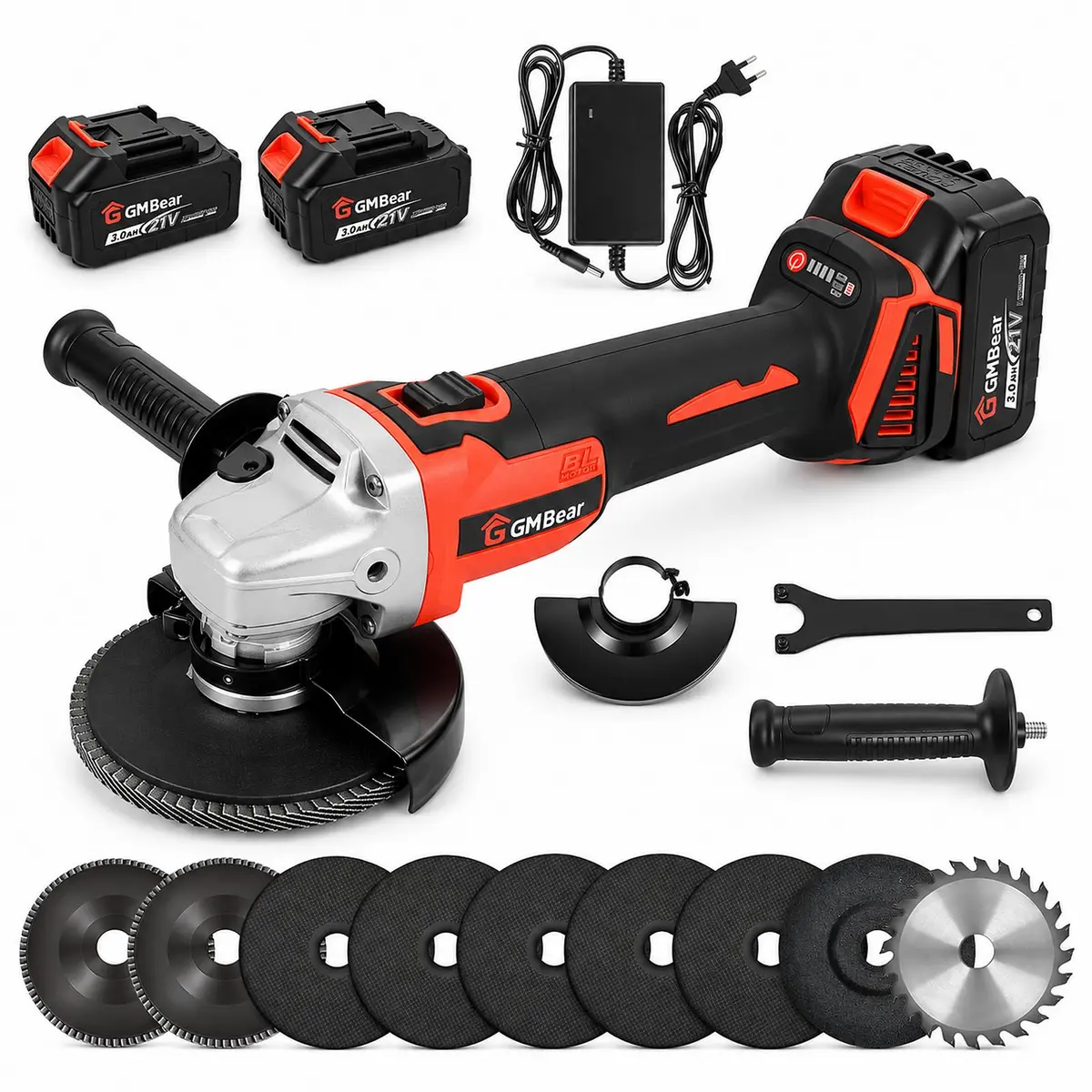 Esmerilhadeira Angular a Bateria 21V Brushless 1300 W, Disco 125 mm, 10.000 RPM, 3 Velocidades, com 2 Baterias e Acessórios para Corte, Desbaste e Polimento