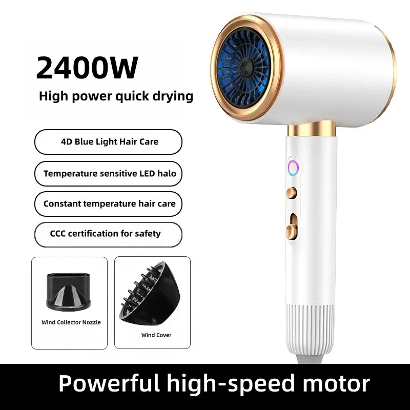 Secador de Cabelo de Alta Velocidade 2026 Novo, 2400W de Alta Potência, Iônico Azul, Ultra Silencioso, para Salão e Uso Doméstico, Plugue EUA/UE/RU/AU