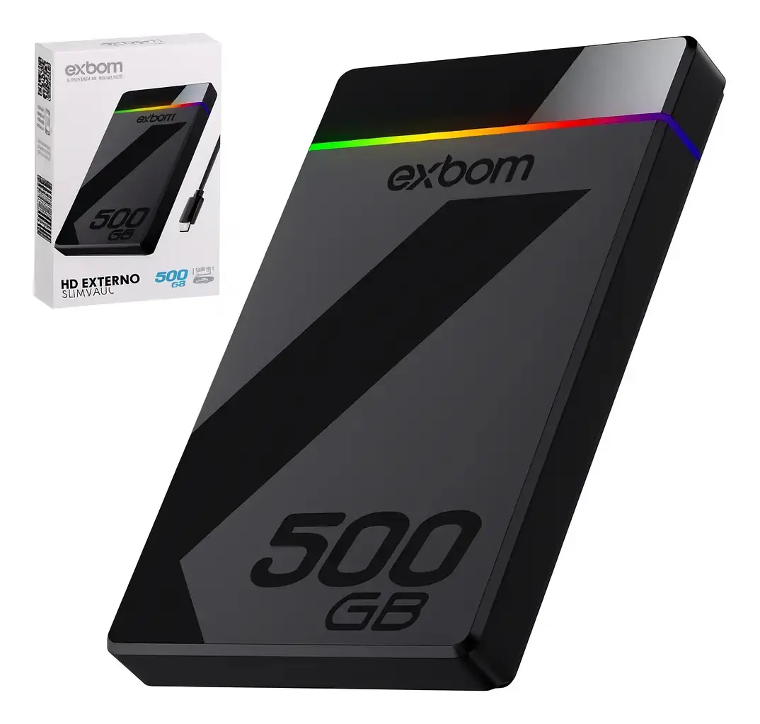 HD Externo Exbom 500GB 2.5'' USB 3.1 Tipo-C Slim para PC e Consoles - 1