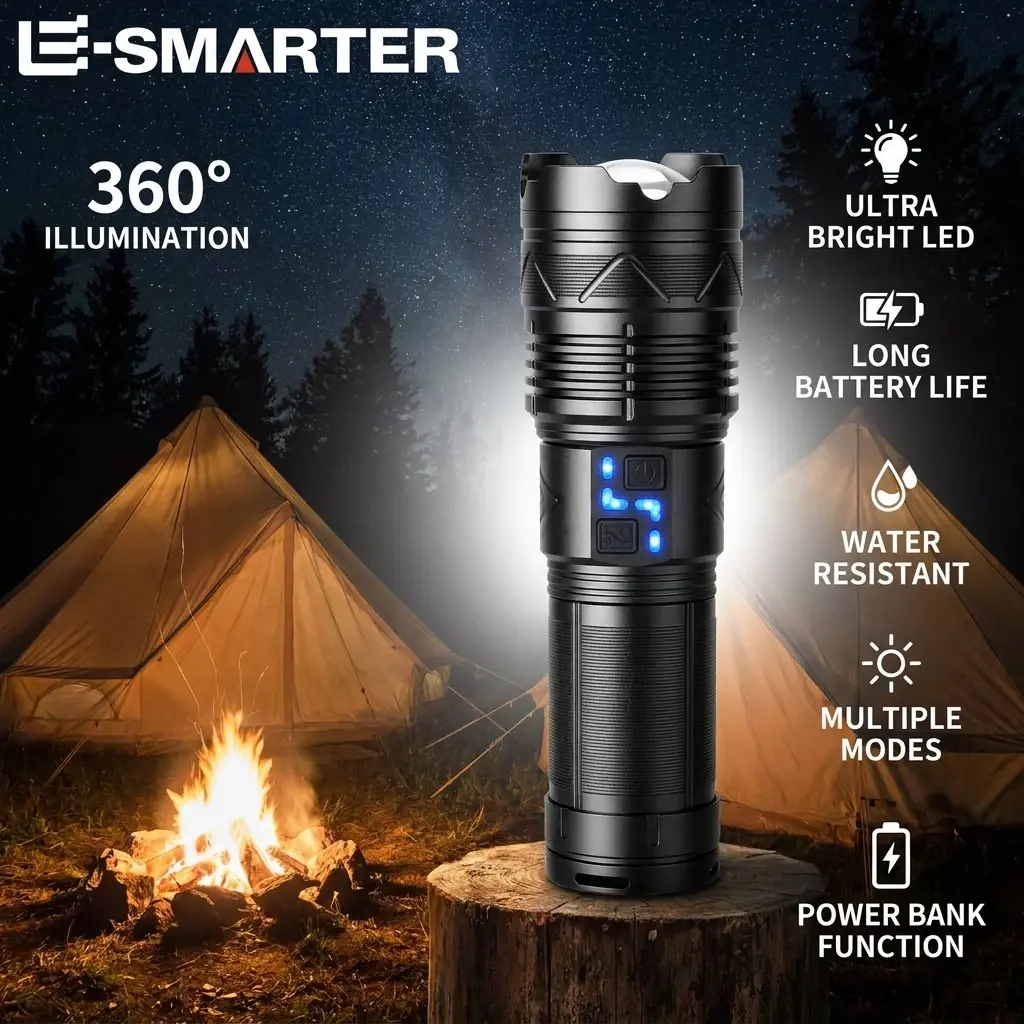 Lanterna Tática Super Brilhante 20000LM 100W GT60, Lanterna LED Poderosa de Longo Alcance, Recarregável via USB, Usando 4 Baterias 181350A