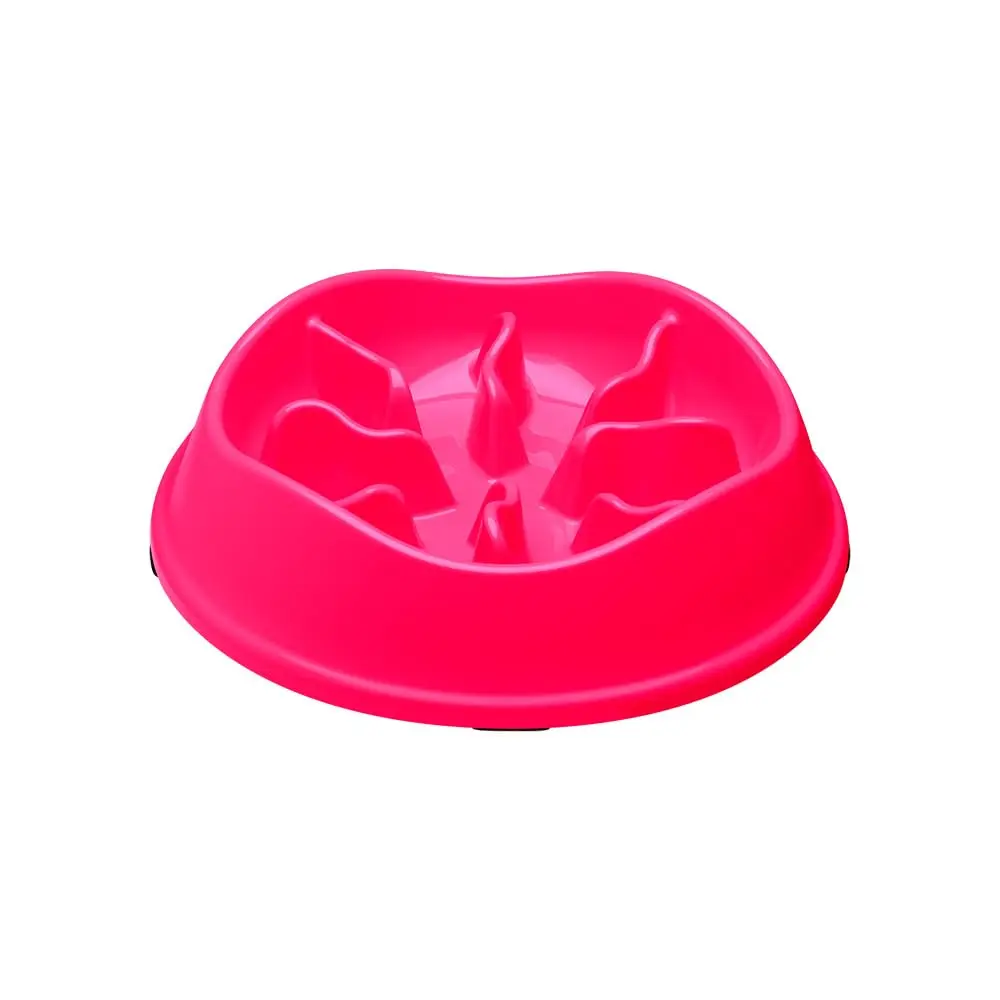 Comedouro Lento Interativo Stark Slow, Antiderrapante, 550 mL, para Cães de Médio Porte, com Labirinto Educativo, Cor Pink Neon