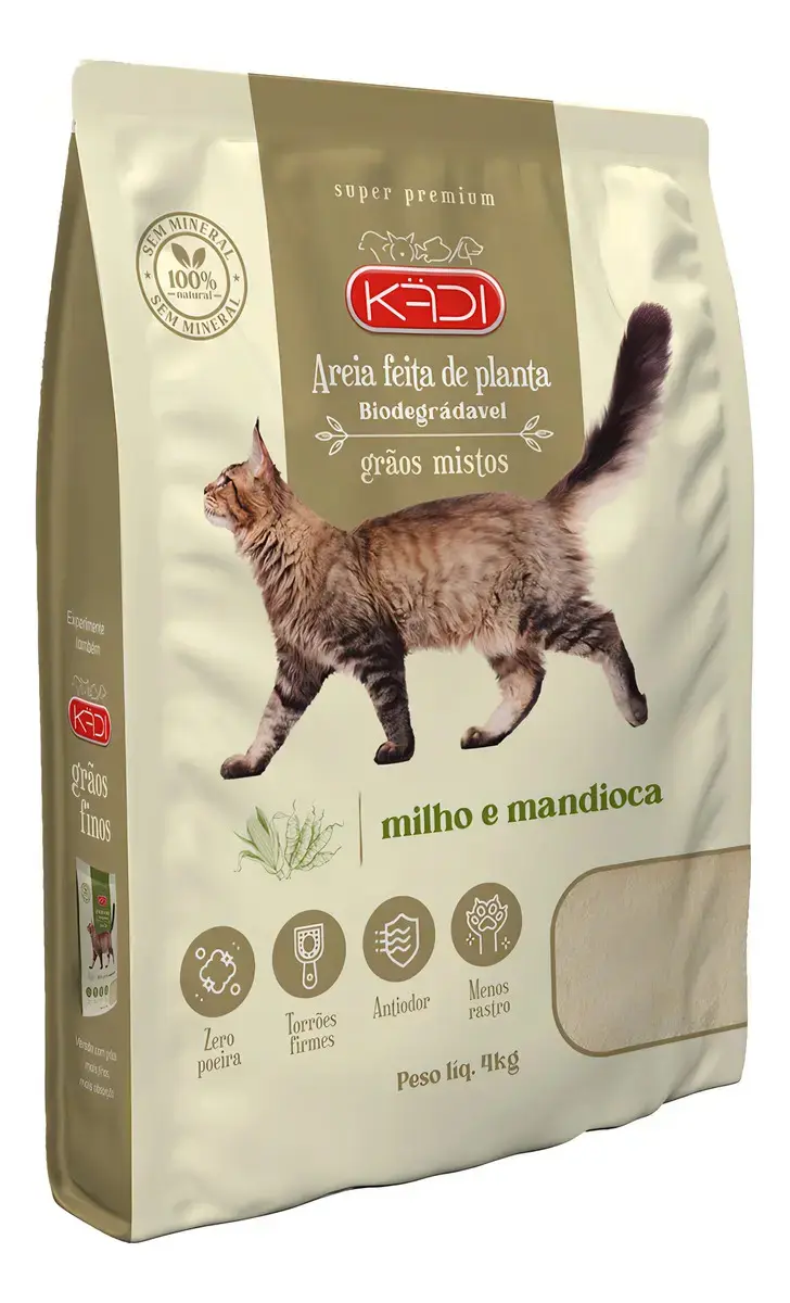 Areia Sanitária Gatos Milho Mandioca Kadi Graos Mistos 4kg thumbnail 2