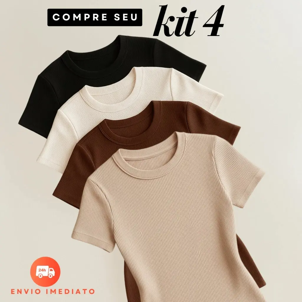 Kit 4 Blusas Feminina Ribana Canelado Básica Casual Estilosa Tendência Verão - 1