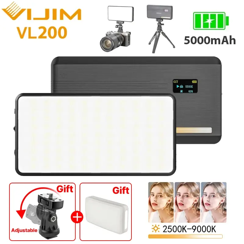 Ulanzi VL200 conduziu a luz de vídeo com difusor macio 360 ° Bola Cabeça 5000mAh 2500-9000k Painel de preenchimento Lâmpada Luz da câmera para Youtube