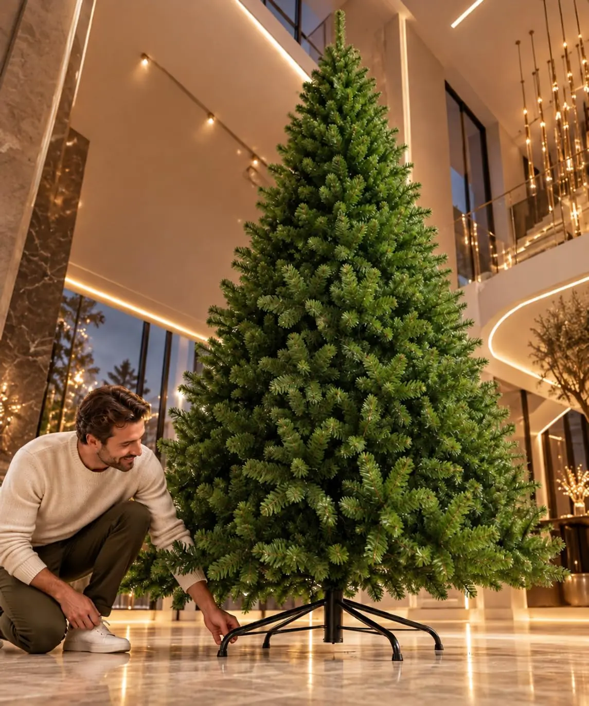 Arvore de Natal 180CM 1500 Galhos, Árvore de Natal Realista Verde Luxo Premium, Cheia e Elegante, Árvore de Natal Artificial com Base de Ferro Reforçada, Natal Decoração para Casa, Escritório e Loja