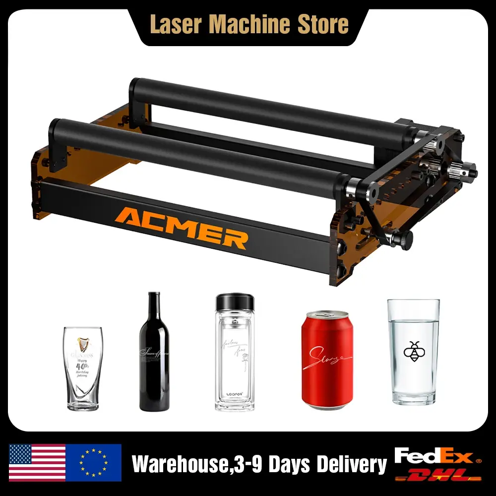 Módulo de Rolo Rotativo a Laser ACMER M3 para Gravador a Laser, Rolo do Eixo Y 360 ° Objeto Cilíndrico Rotativo com Diâmetro de 6-164 mm para Frascos e Garrafas - 1