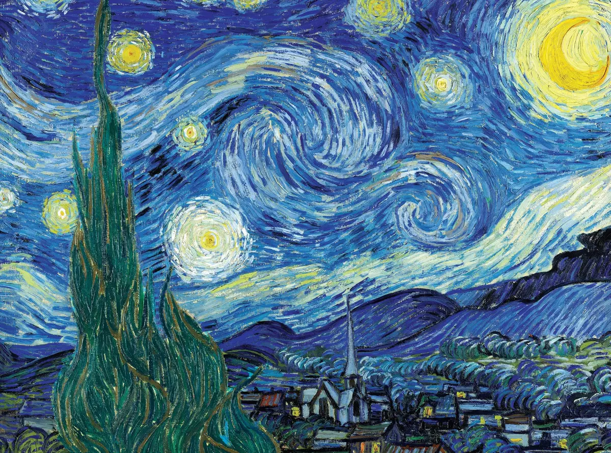 Quebra-Cabeça 2000 Peças - A Noite Estrelada (The Starry Night), Van Gogh | Com Pôster em Tamanho Real | Premium | Adulto e Infantil | Relaxamento, Desafio e Presente Criativo |100x70cm Montado