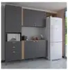 Cozinha Compacta Bartira Pérola com 5 Portas, 2 Gavetas, 1 Gavetão e 4 Prateleiras - 251cm de largura - Grafite/Lâmina Mel - 1