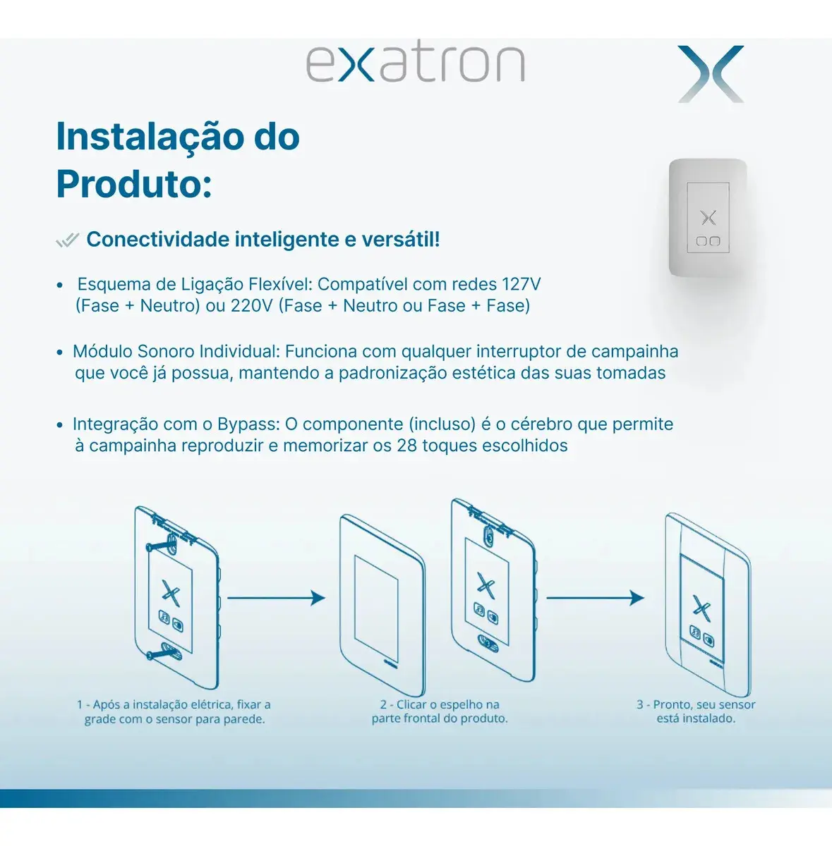Campainha Com Fio Eletrônica Residencial Musical 28 Toques Exatron LECO4004 Bivolt Touch Volume Ajustável 4x2 Embutir Branca thumbnail 9