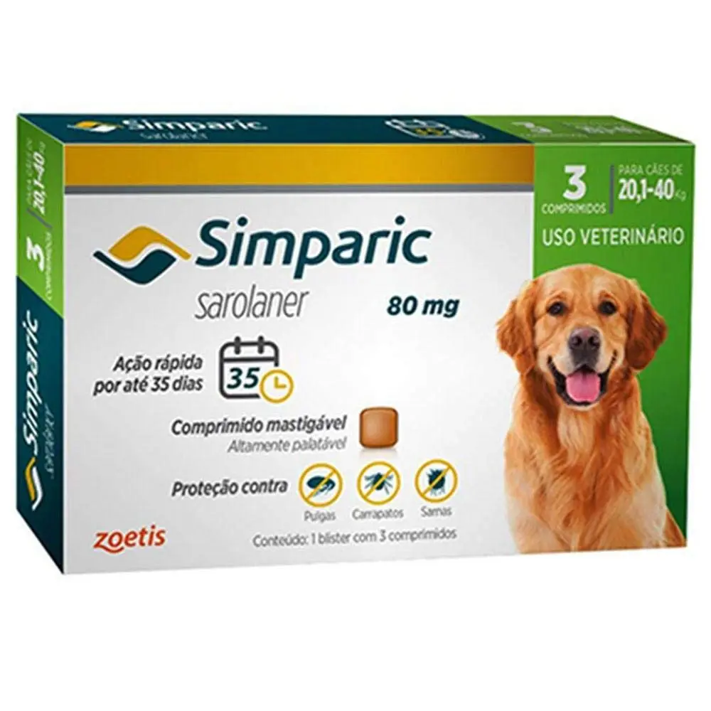 Antipulgas Simparic cães 20,1 - 40 kg - 3 comprimidos Zoetis - 1