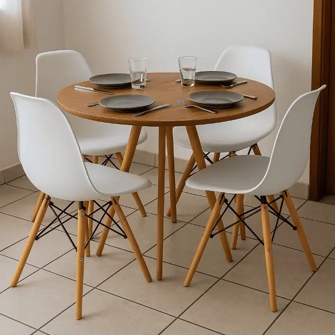 Mesa de Jantar 70x70 e 80x80 cm Sem Vidro - Branca/Mel - 1