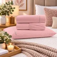 Jogo de Cama Lençol Solteiro Pluma Percal 180 Fios 3 Peças 100% Algodão - Rosa - 1