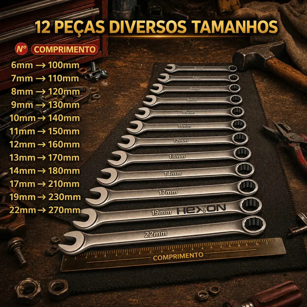 Kit Jogo De Ferramentas 58 Peças Completo Profissional Soquete 46 Peças + Chave Combinada 12 Peças Conserto Carro Moto Casa Oficina Kit Soquetes Com Catraca 46 Peças + Jogo 12 Chaves + Maleta Hexon thumbnail 4