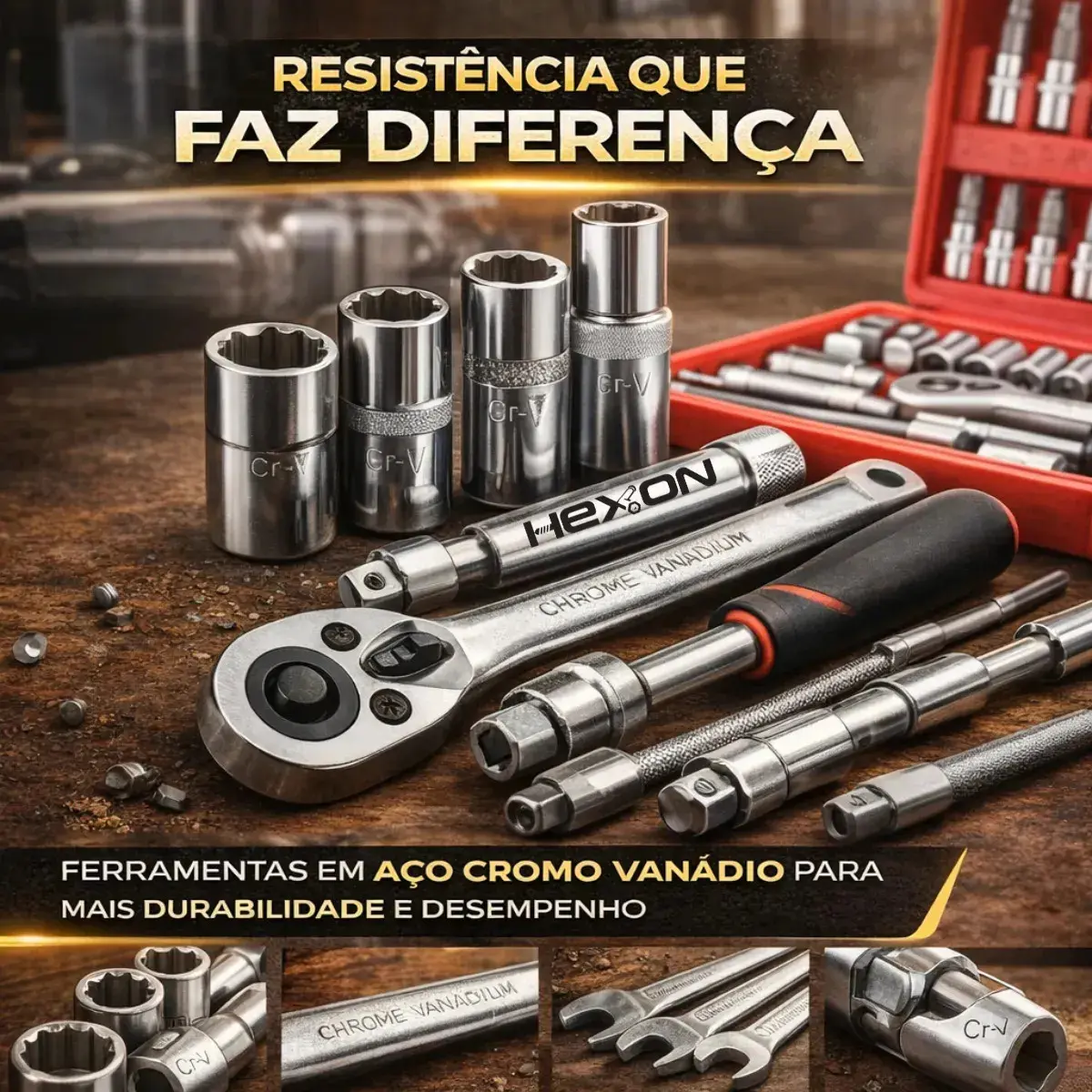 Kit Jogo De Ferramentas 58 Peças Completo Profissional Soquete 46 Peças + Chave Combinada 12 Peças Conserto Carro Moto Casa Oficina Kit Soquetes Com Catraca 46 Peças + Jogo 12 Chaves + Maleta Hexon thumbnail 7