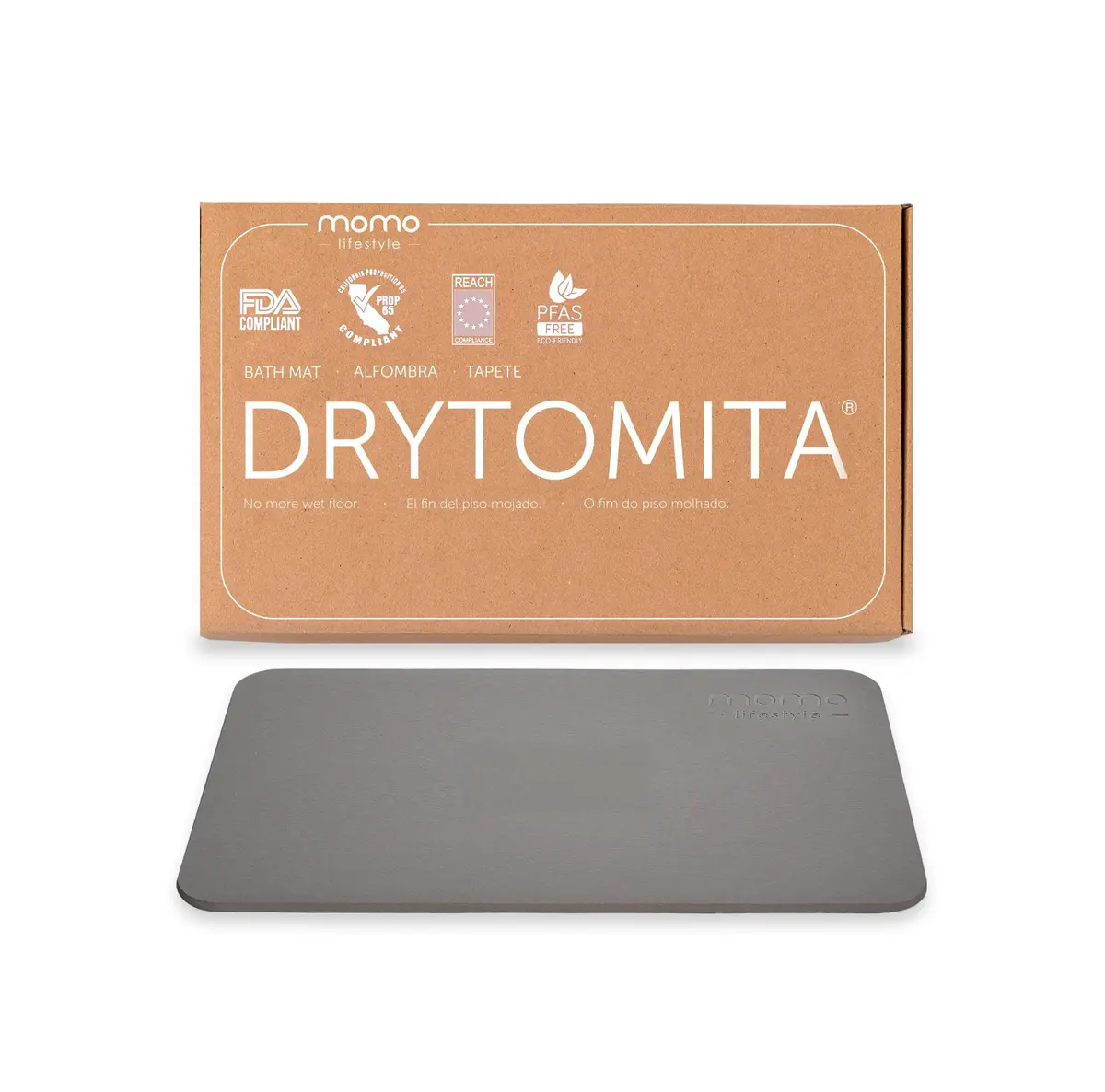 Momo Lifestyle Tapete para Banheiro de Terra Diatomácea Drytomita, Seca Rápido para Saída de Box, Antiderrapante (Cinza Grafite, 60x39 cm) - 1