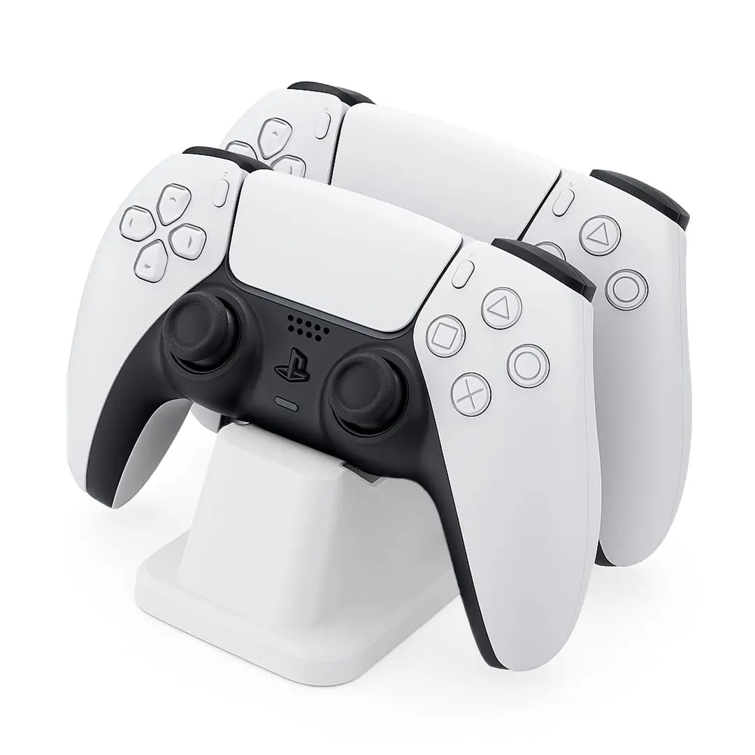 Suporte Duplo Universal para Controle de Jogos, Base de Mesa Decorativa em Plástico, Gamer, Ps5, Ps4, Xbox, Pc, Notebook, Nintendo Switch, Joystick, Manete, Videogame, Console (Branco)