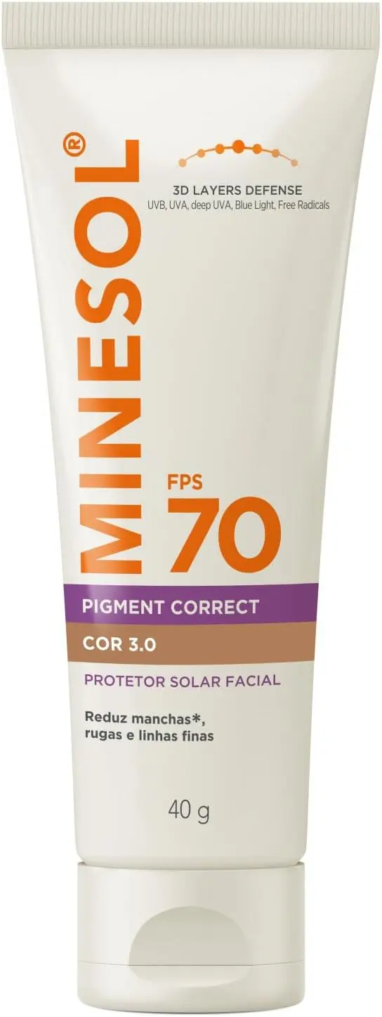 Protetor Solar Facial Minesol Pigment Correct, Cor 3.0, FPS 70, 40g - 1