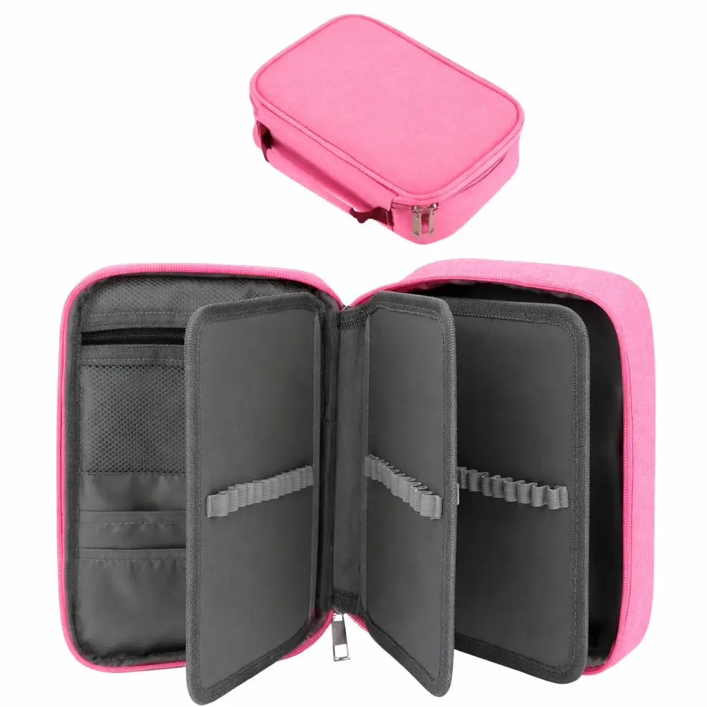 Estojo Escolar Grande Capacidade Com Elásticos Para 72 Canetas ou Lápis, Organizador Com Alça Box Jumbo, Divisórias Removíveis, Infantil Adulto Feminino Masculino (ROSA)