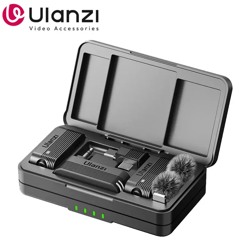 Ulanzi A100 Microfone de lapela de lapela sem fio para câmera Iphone 16 15 Pro Max Android DJI Action Pocket 3 com gravação dupla ao vivo